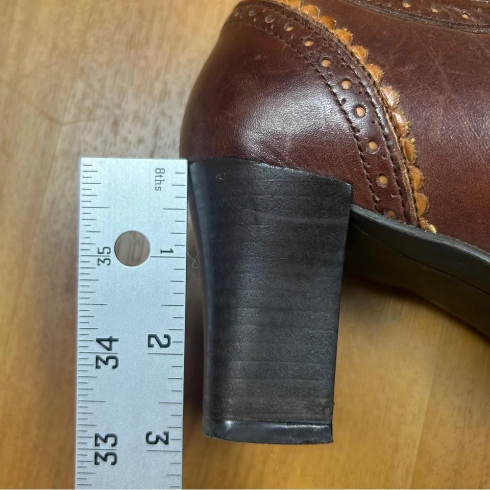 Pikolinos Women Brown Leather Heel Bootie‎ Zip Sz 39 Spanish Made Block Heel